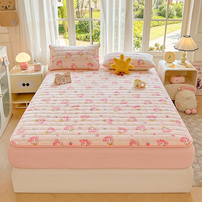 91家纺网 家纺一手货源 找家纺 （总）澜妃 2025新款加厚牛奶绒卡通夹棉单床笠床笠单件单品床笠-亦甜系列