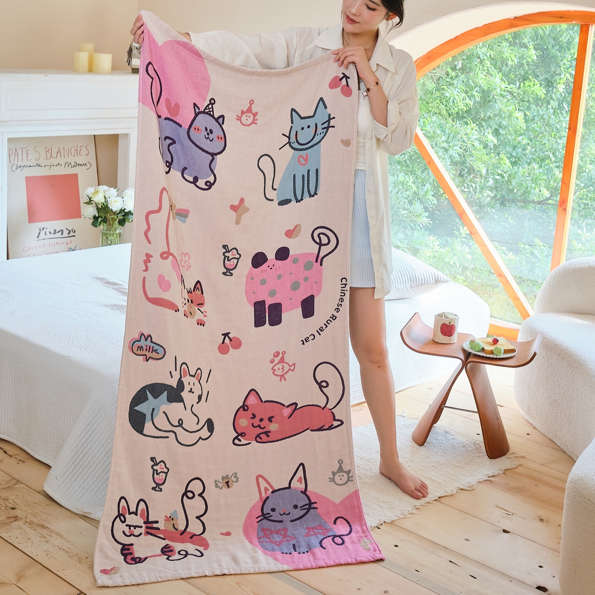 91家纺网 家纺一手货源 找家纺 （总）沐瑟家纺 2025新款卡通A类全棉四层纱布浴巾加大毛巾-第三组