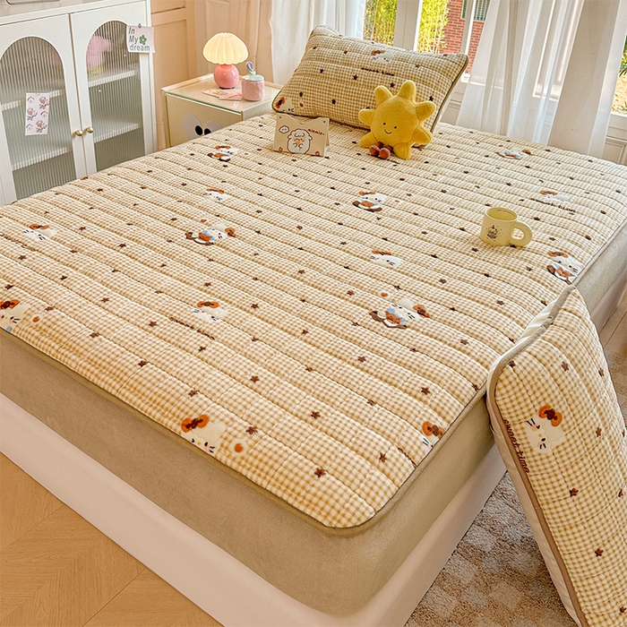 91家纺网 家纺一手货源 找家纺 澜妃 2025新款加厚牛奶绒卡通夹棉单床笠床笠单件单品床笠-亦甜系列 亦甜-可可猫星