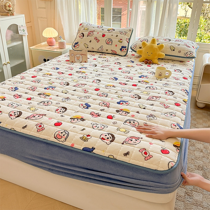 91家纺网 家纺一手货源 找家纺 澜妃 2025新款加厚牛奶绒卡通夹棉单床笠床笠单件单品床笠-亦甜系列 亦甜-小小新