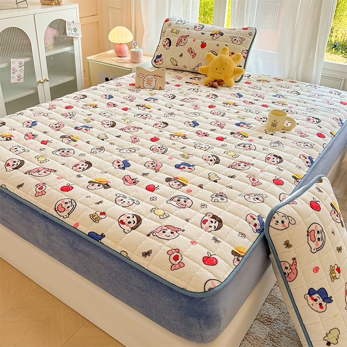 91家纺网 家纺一手货源 找家纺 澜妃 2025新款加厚牛奶绒卡通夹棉单床笠床笠单件单品床笠-亦甜系列 亦甜-小小新