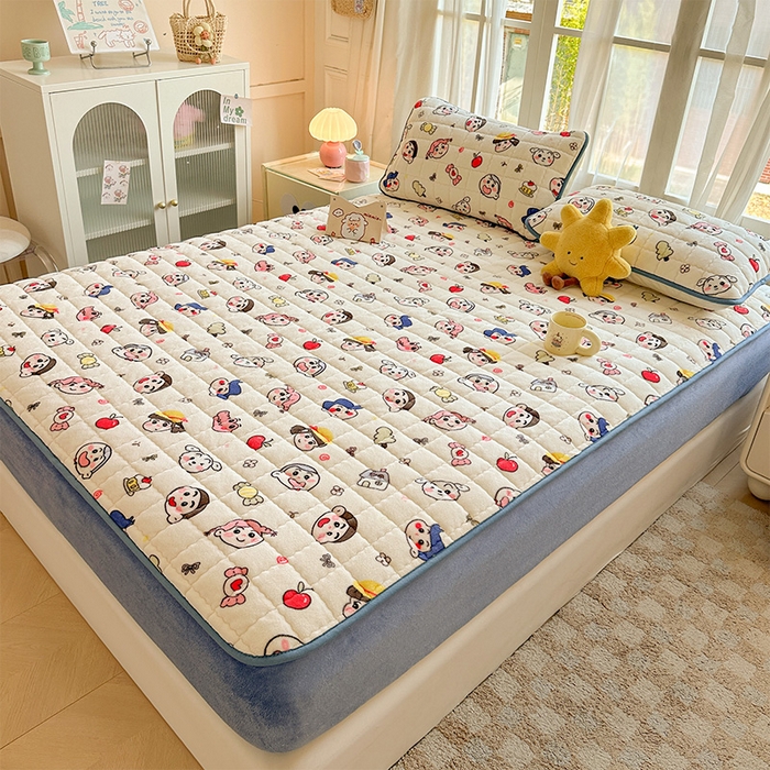 91家纺网 家纺一手货源 找家纺 澜妃 2025新款加厚牛奶绒卡通夹棉单床笠床笠单件单品床笠-亦甜系列 亦甜-小小新