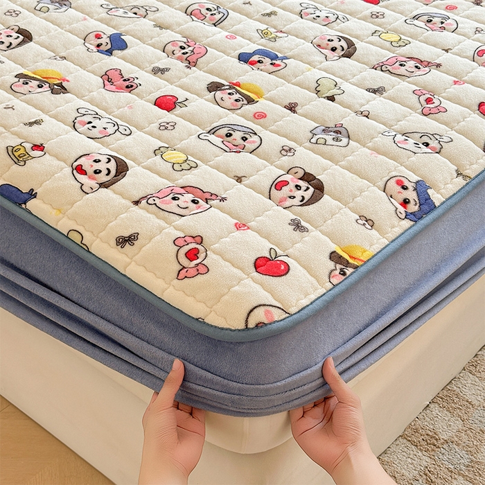 91家纺网 家纺一手货源 找家纺 澜妃 2025新款加厚牛奶绒卡通夹棉单床笠床笠单件单品床笠-亦甜系列 亦甜-小小新