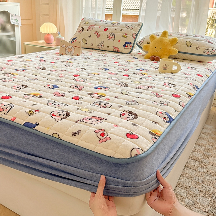 91家纺网 家纺一手货源 找家纺 澜妃 2025新款加厚牛奶绒卡通夹棉单床笠床笠单件单品床笠-亦甜系列 亦甜-小小新