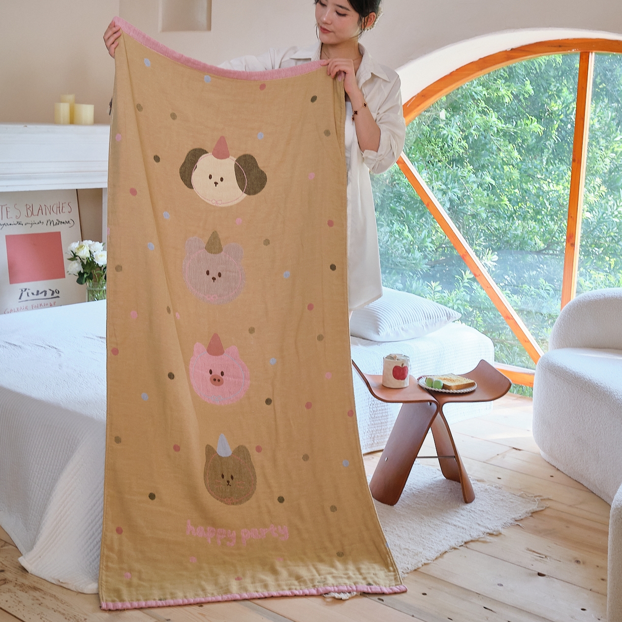 91家纺网 家纺一手货源 找家纺 （总）沐瑟家纺 2025新款卡通A类全棉四层纱布浴巾加大毛巾-第三组