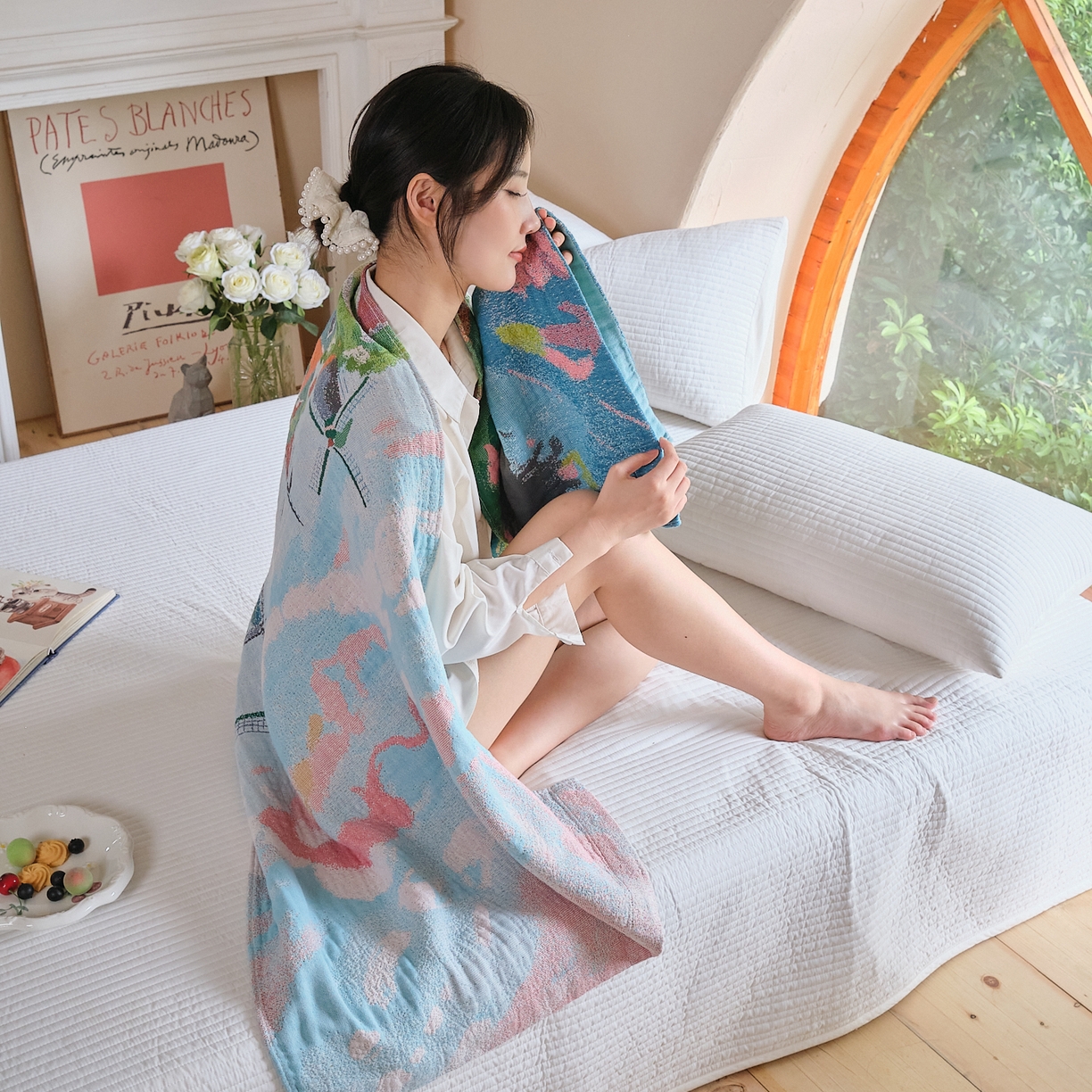 91家纺网 家纺一手货源 找家纺 沐瑟家纺 2025新款卡通A类全棉四层纱布浴巾加大毛巾-第三组 梦幻肯拉 80*160cm