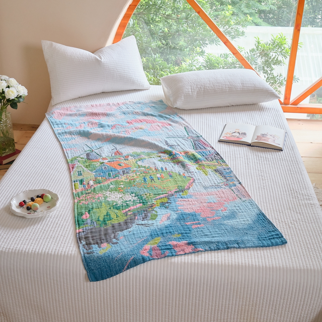 91家纺网 家纺一手货源 找家纺 沐瑟家纺 2025新款卡通A类全棉四层纱布浴巾加大毛巾-第三组 梦幻肯拉 80*160cm