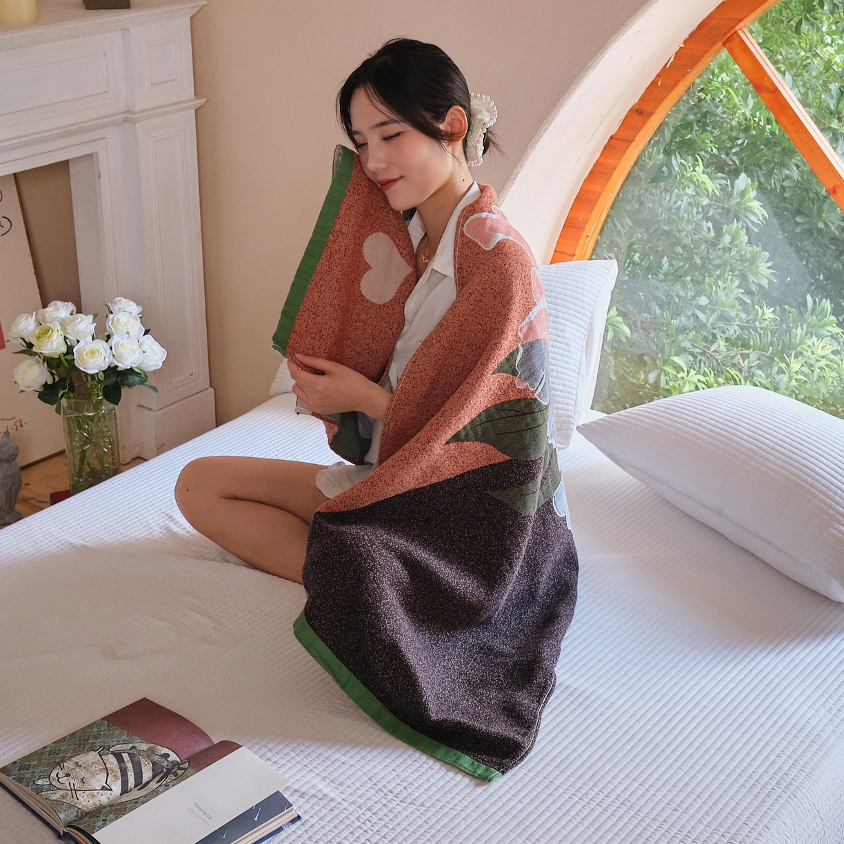 91家纺网 家纺一手货源 找家纺 沐瑟家纺 2025新款卡通A类全棉四层纱布浴巾加大毛巾-第三组 珍爱 80*160cm