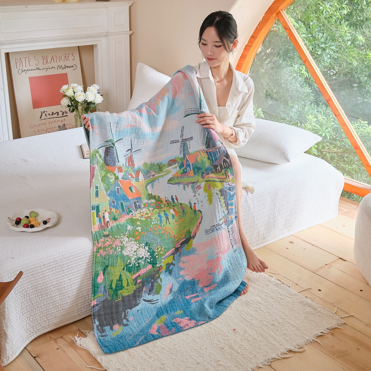 91家纺网 家纺一手货源 找家纺 沐瑟家纺 2025新款卡通A类全棉四层纱布浴巾加大毛巾-第三组 梦幻肯拉 80*160cm