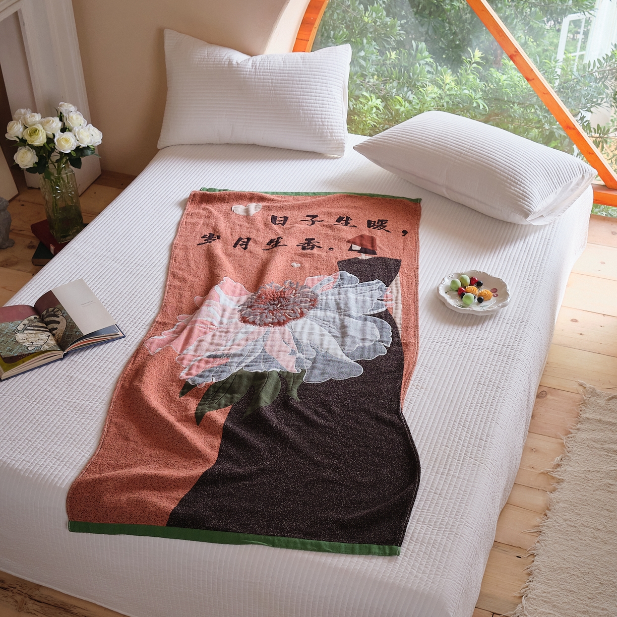 91家纺网 家纺一手货源 找家纺 沐瑟家纺 2025新款卡通A类全棉四层纱布浴巾加大毛巾-第三组 珍爱 80*160cm