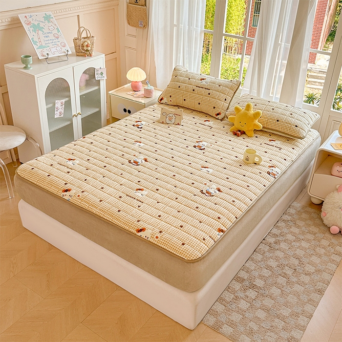 91家纺网 家纺一手货源 找家纺 澜妃 2025新款加厚牛奶绒卡通夹棉单床笠床笠单件单品床笠-亦甜系列 亦甜-可可猫星