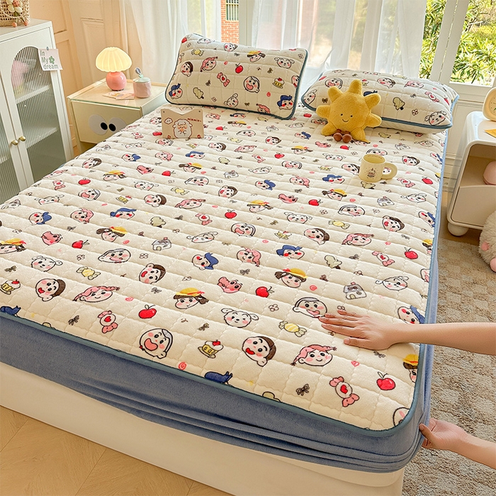 91家纺网 家纺一手货源 找家纺 澜妃 2025新款加厚牛奶绒卡通夹棉单床笠床笠单件单品床笠-亦甜系列 亦甜-小小新