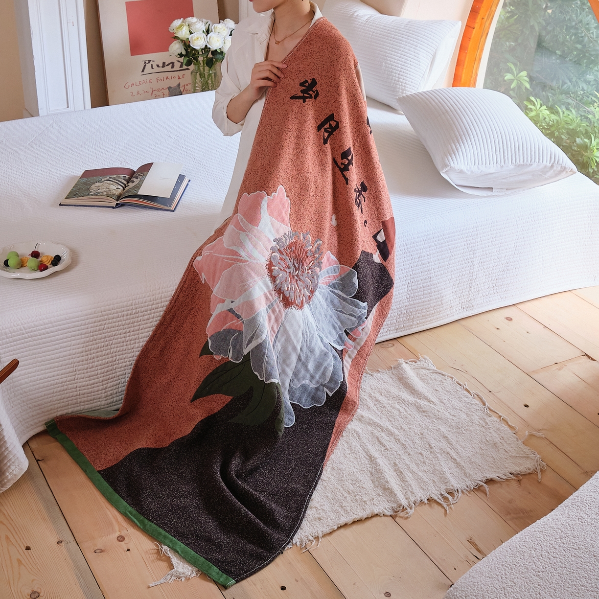 91家纺网 家纺一手货源 找家纺 沐瑟家纺 2025新款卡通A类全棉四层纱布浴巾加大毛巾-第三组 珍爱 80*160cm