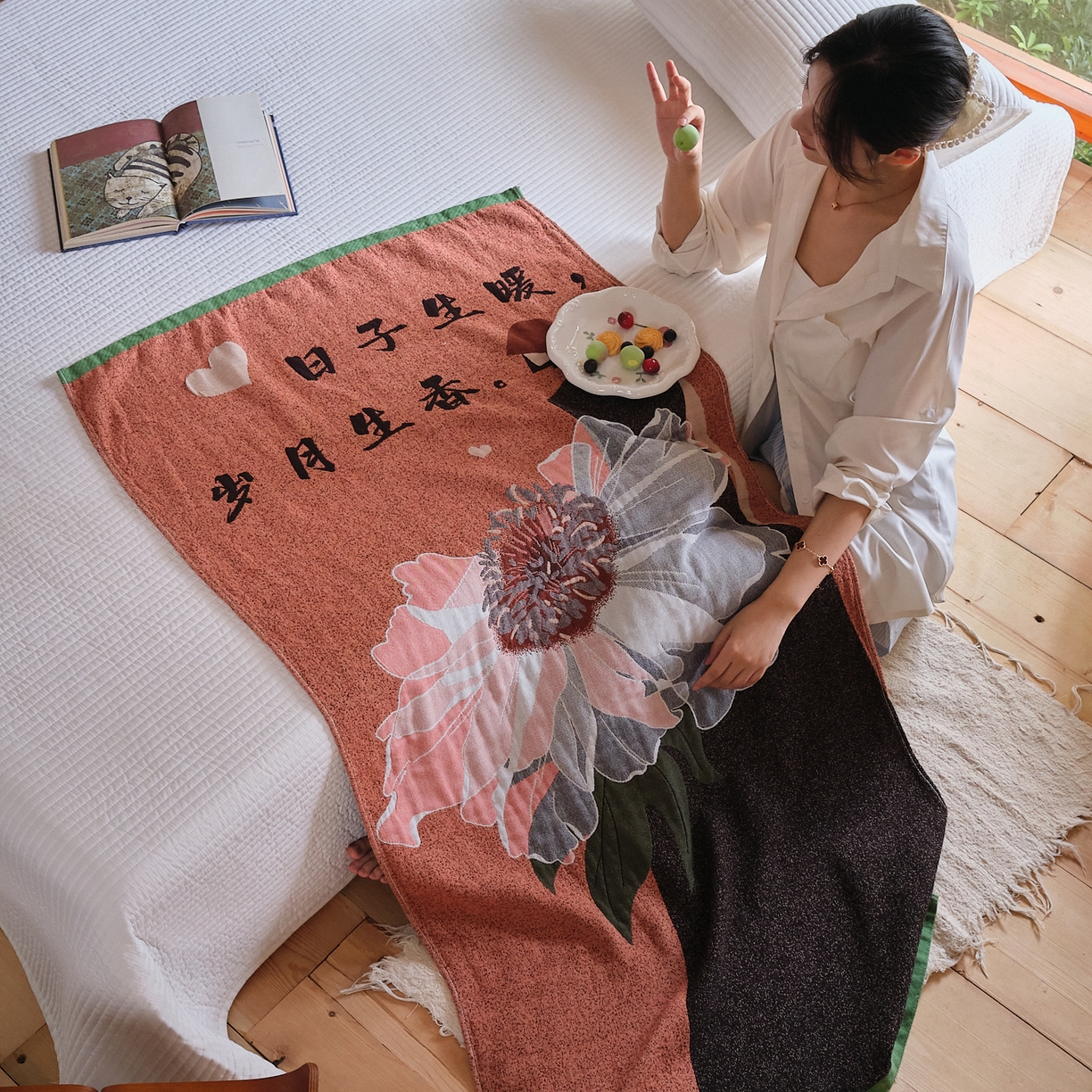 91家纺网 家纺一手货源 找家纺 沐瑟家纺 2025新款卡通A类全棉四层纱布浴巾加大毛巾-第三组 珍爱 80*160cm