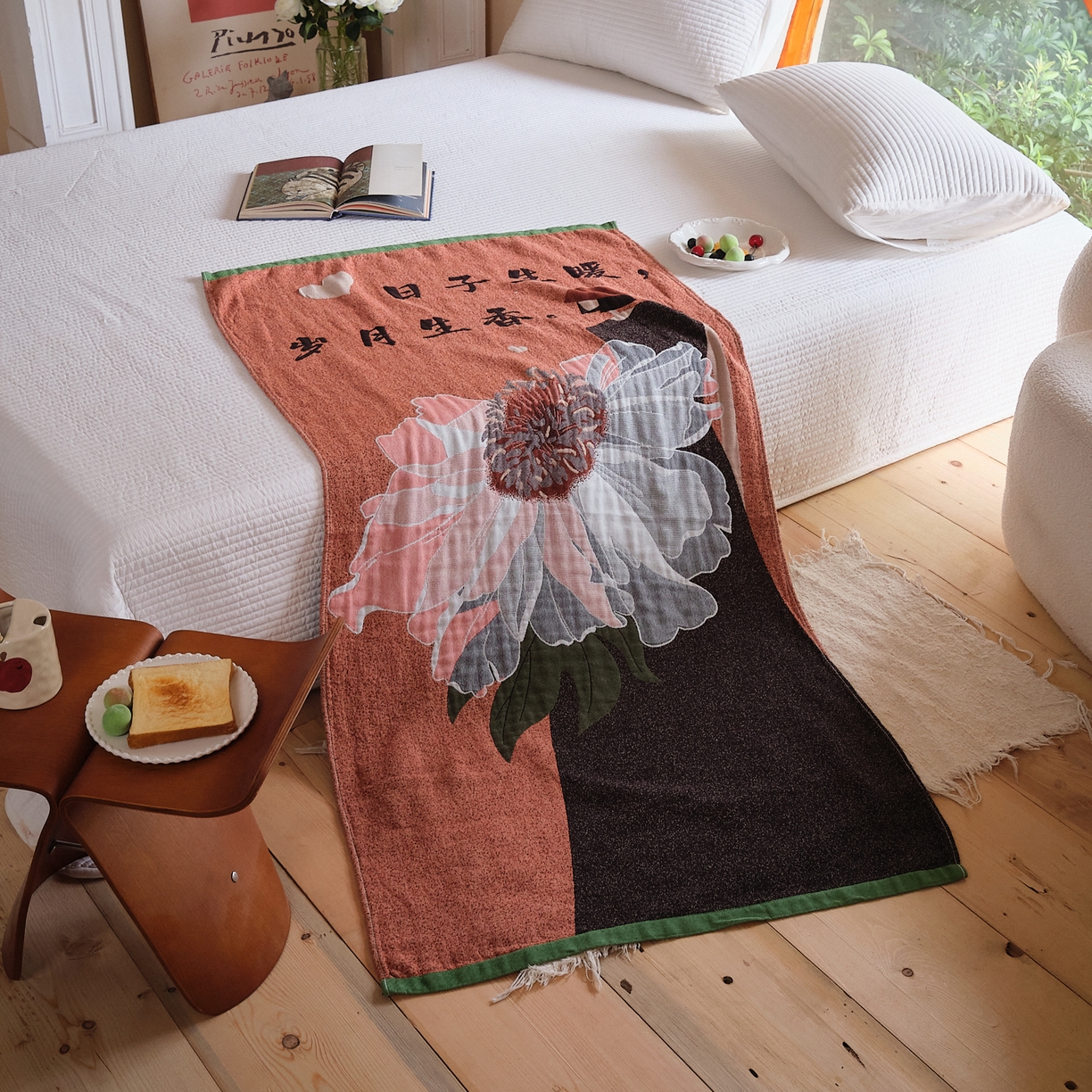 91家纺网 家纺一手货源 找家纺 沐瑟家纺 2025新款卡通A类全棉四层纱布浴巾加大毛巾-第三组 珍爱 80*160cm