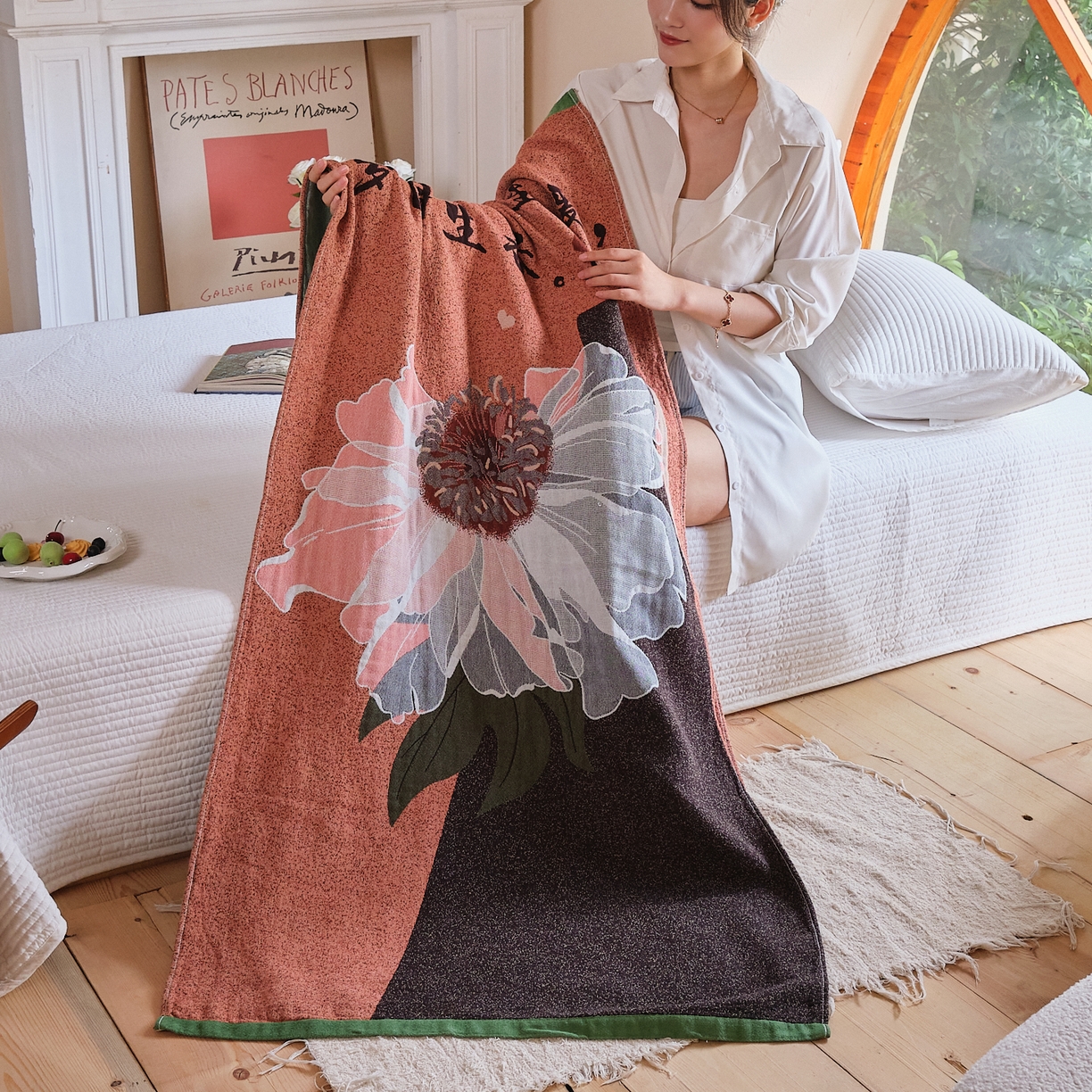 91家纺网 家纺一手货源 找家纺 沐瑟家纺 2025新款卡通A类全棉四层纱布浴巾加大毛巾-第三组 珍爱 80*160cm