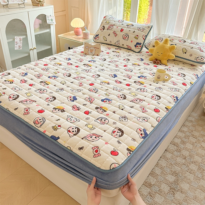 91家纺网 家纺一手货源 找家纺 澜妃 2025新款加厚牛奶绒卡通夹棉单床笠床笠单件单品床笠-亦甜系列 亦甜-小小新