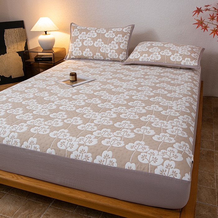 91家纺网 家纺一手货源 找家纺 萌飞 2025新款A类三层纱床笠 叶趣-深棕