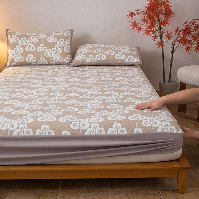 91家纺网 家纺一手货源 找家纺 萌飞 2025新款A类三层纱床笠 叶趣-深棕