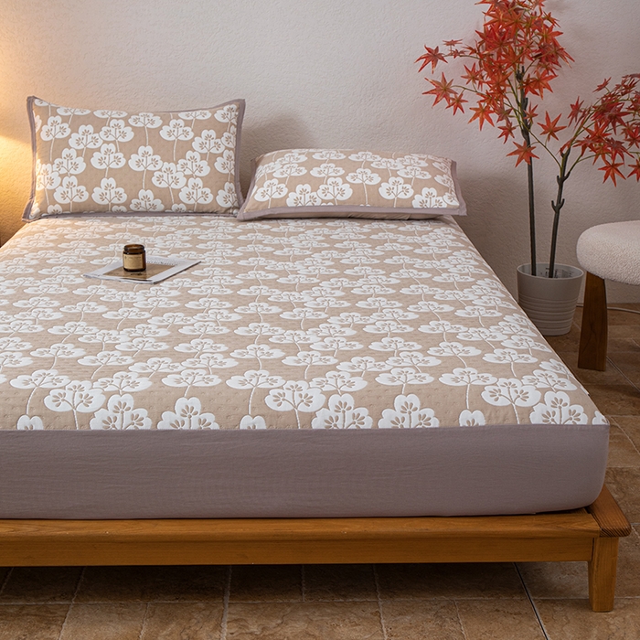 91家纺网 家纺一手货源 找家纺 萌飞 2025新款A类三层纱床笠 叶趣-深棕