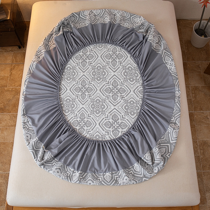 91家纺网 家纺一手货源 找家纺 萌飞 2025新款A类三层纱床笠 卡曼洛-锡器灰