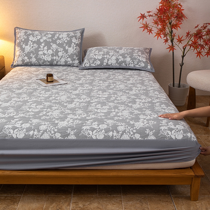 91家纺网 家纺一手货源 找家纺 萌飞 2025新款A类三层纱床笠 慕白-锡器灰