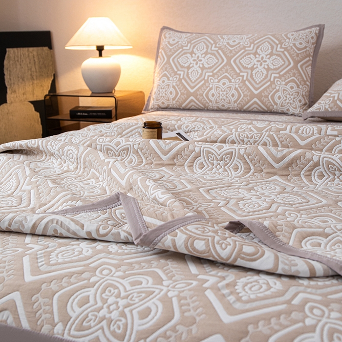 91家纺网 家纺一手货源 找家纺 萌飞 2025新款A类三层纱床笠 卡曼洛-深棕