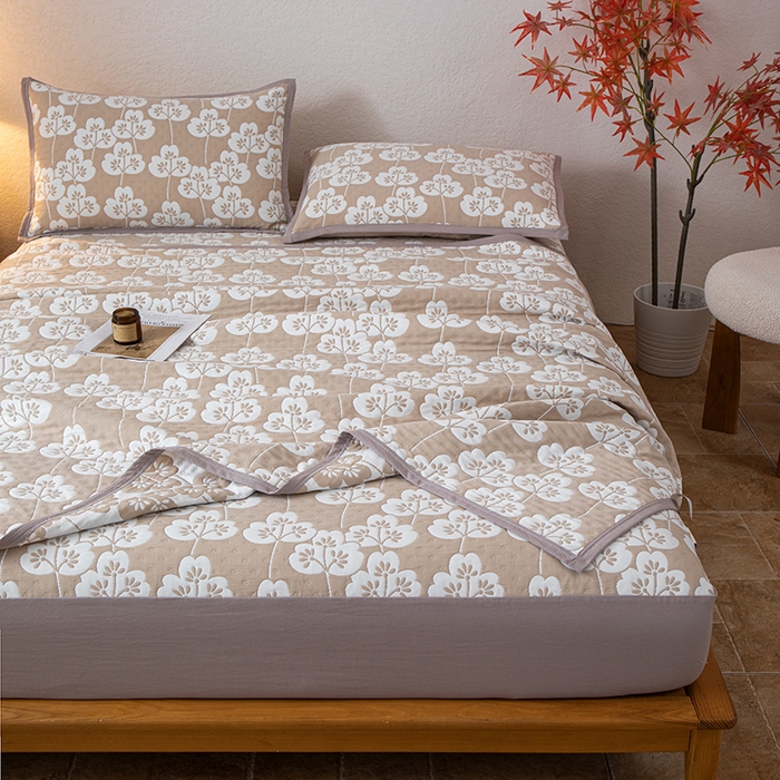 91家纺网 家纺一手货源 找家纺 萌飞 2025新款A类三层纱床笠 叶趣-深棕