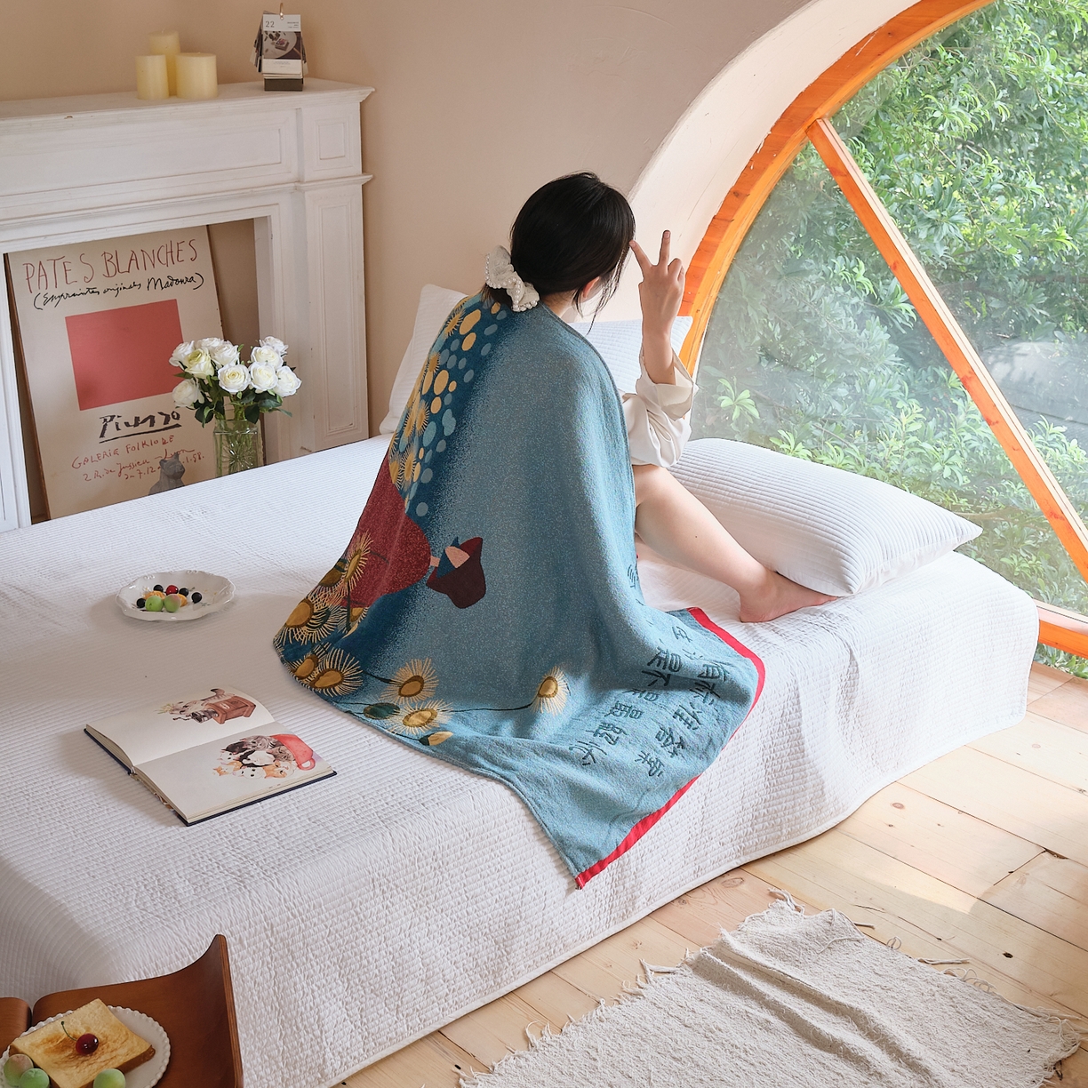 91家纺网 家纺一手货源 找家纺 沐瑟家纺 2025新款卡通A类全棉四层纱布浴巾加大毛巾-第三组 月薇 80*160cm