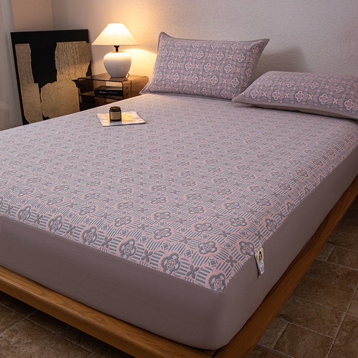 91家纺网 家纺一手货源 找家纺 萌飞 2025新款A类三层纱床笠 可丽之彩-玫瑰粉