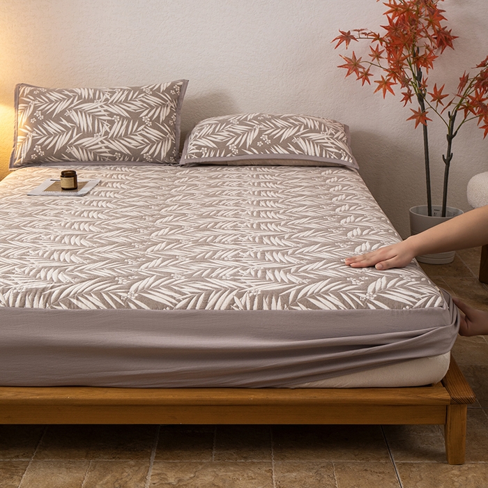 91家纺网 家纺一手货源 找家纺 萌飞 2025新款A类三层纱床笠 叶美-赤铜棕