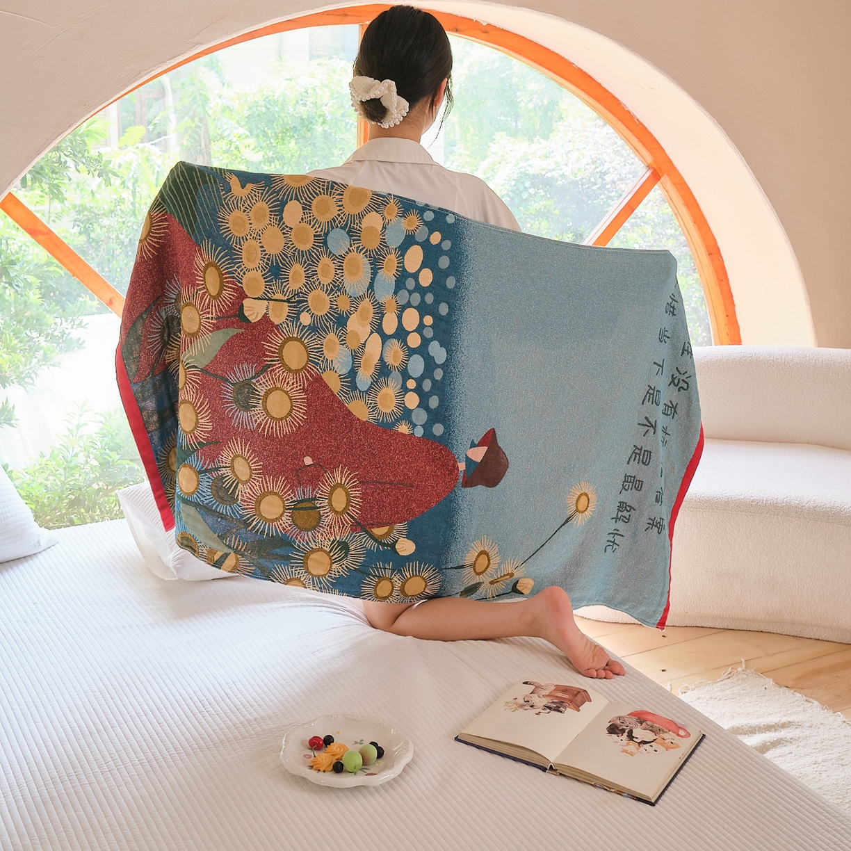 91家纺网 家纺一手货源 找家纺 沐瑟家纺 2025新款卡通A类全棉四层纱布浴巾加大毛巾-第三组 月薇 80*160cm