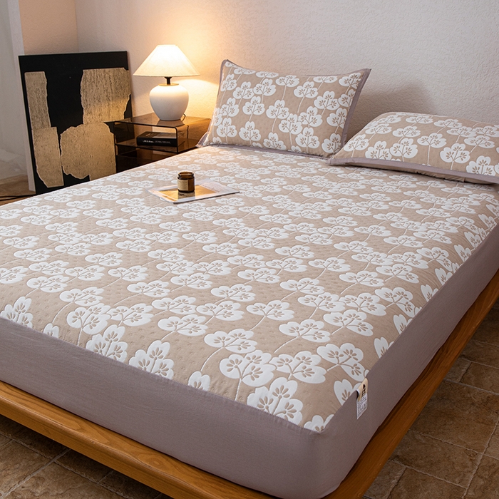 91家纺网 家纺一手货源 找家纺 萌飞 2025新款A类三层纱床笠 叶趣-深棕