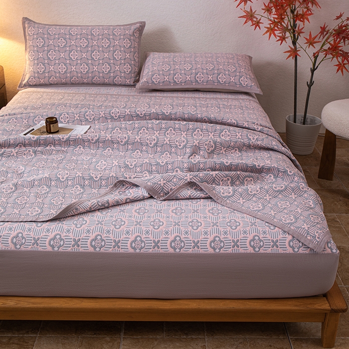 91家纺网 家纺一手货源 找家纺 萌飞 2025新款A类三层纱床笠 可丽之彩-玫瑰粉