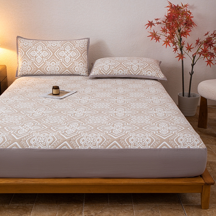 91家纺网 家纺一手货源 找家纺 萌飞 2025新款A类三层纱床笠 卡曼洛-深棕