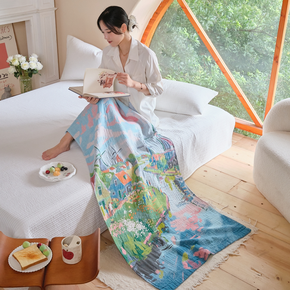 91家纺网 家纺一手货源 找家纺 沐瑟家纺 2025新款卡通A类全棉四层纱布浴巾加大毛巾-第三组 梦幻肯拉 80*160cm