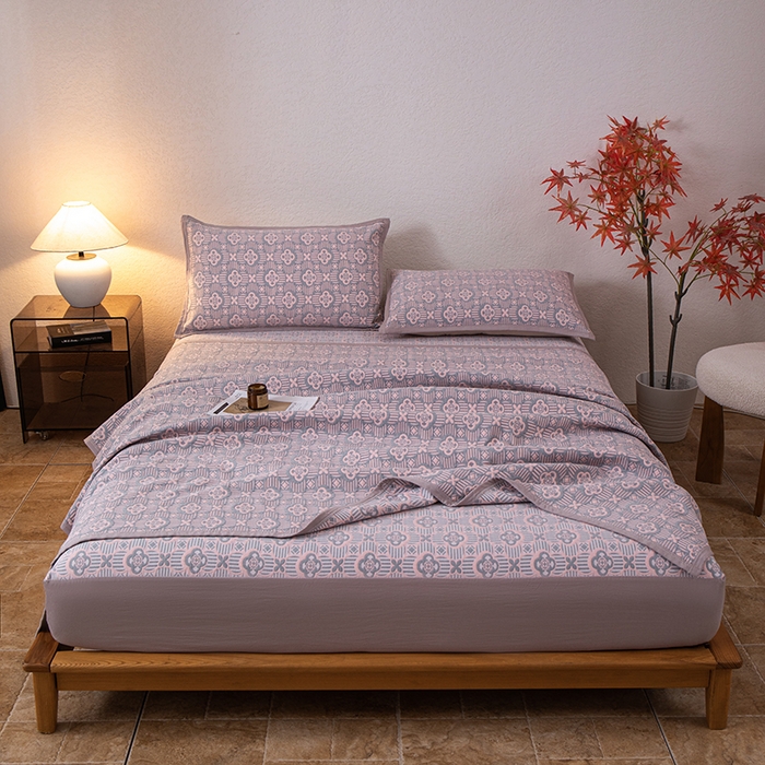 91家纺网 家纺一手货源 找家纺 萌飞 2025新款A类三层纱床笠 可丽之彩-玫瑰粉