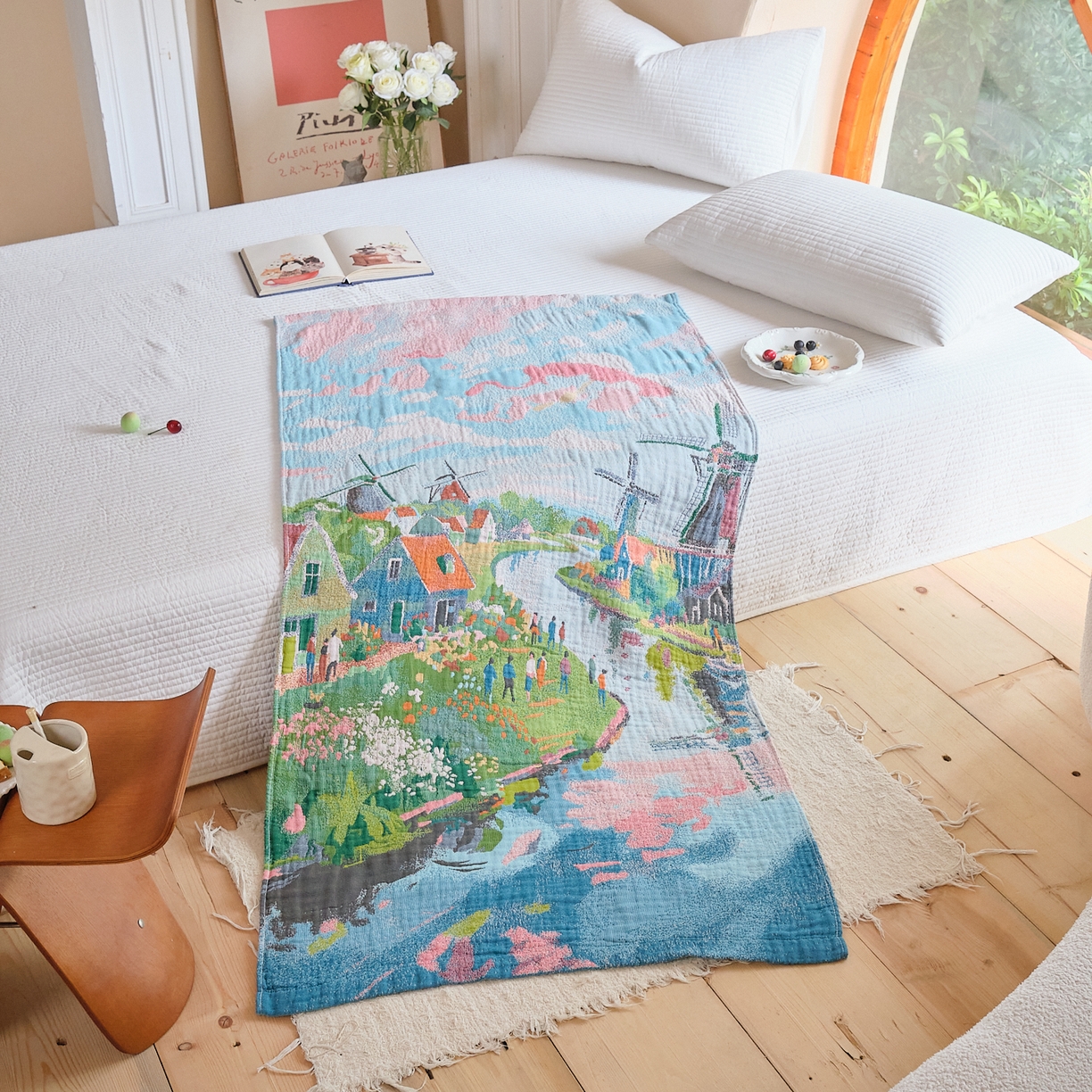 91家纺网 家纺一手货源 找家纺 沐瑟家纺 2025新款卡通A类全棉四层纱布浴巾加大毛巾-第三组 梦幻肯拉 80*160cm