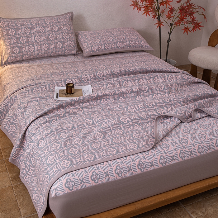 91家纺网 家纺一手货源 找家纺 萌飞 2025新款A类三层纱床笠 可丽之彩-玫瑰粉