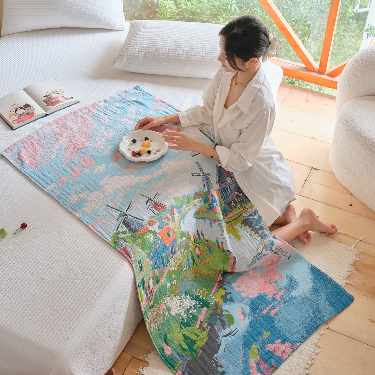 91家纺网 家纺一手货源 找家纺 沐瑟家纺 2025新款卡通A类全棉四层纱布浴巾加大毛巾-第三组 梦幻肯拉 80*160cm