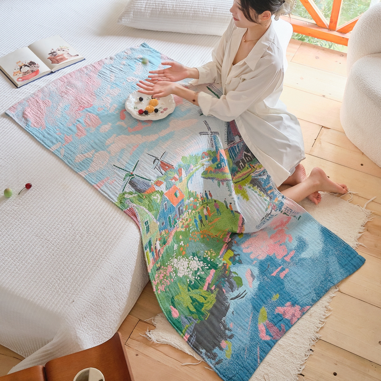 91家纺网 家纺一手货源 找家纺 沐瑟家纺 2025新款卡通A类全棉四层纱布浴巾加大毛巾-第三组 梦幻肯拉 80*160cm