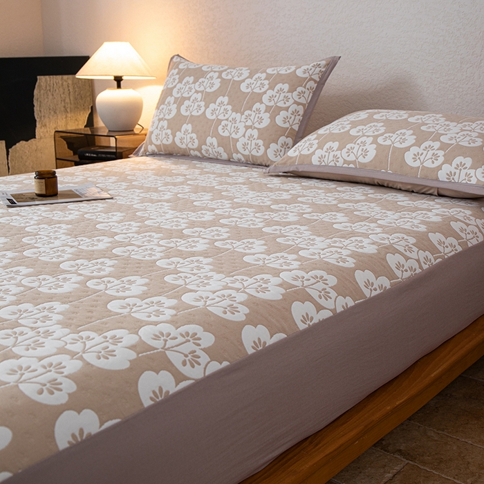 91家纺网 家纺一手货源 找家纺 萌飞 2025新款A类三层纱床笠 叶趣-深棕