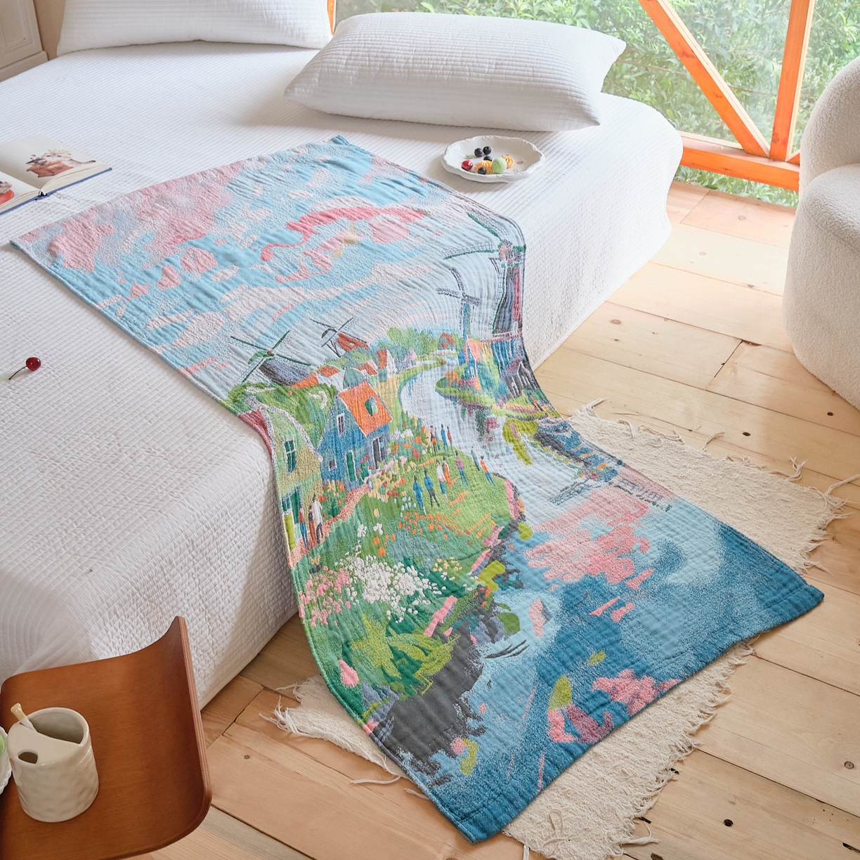 91家纺网 家纺一手货源 找家纺 沐瑟家纺 2025新款卡通A类全棉四层纱布浴巾加大毛巾-第三组 梦幻肯拉 80*160cm