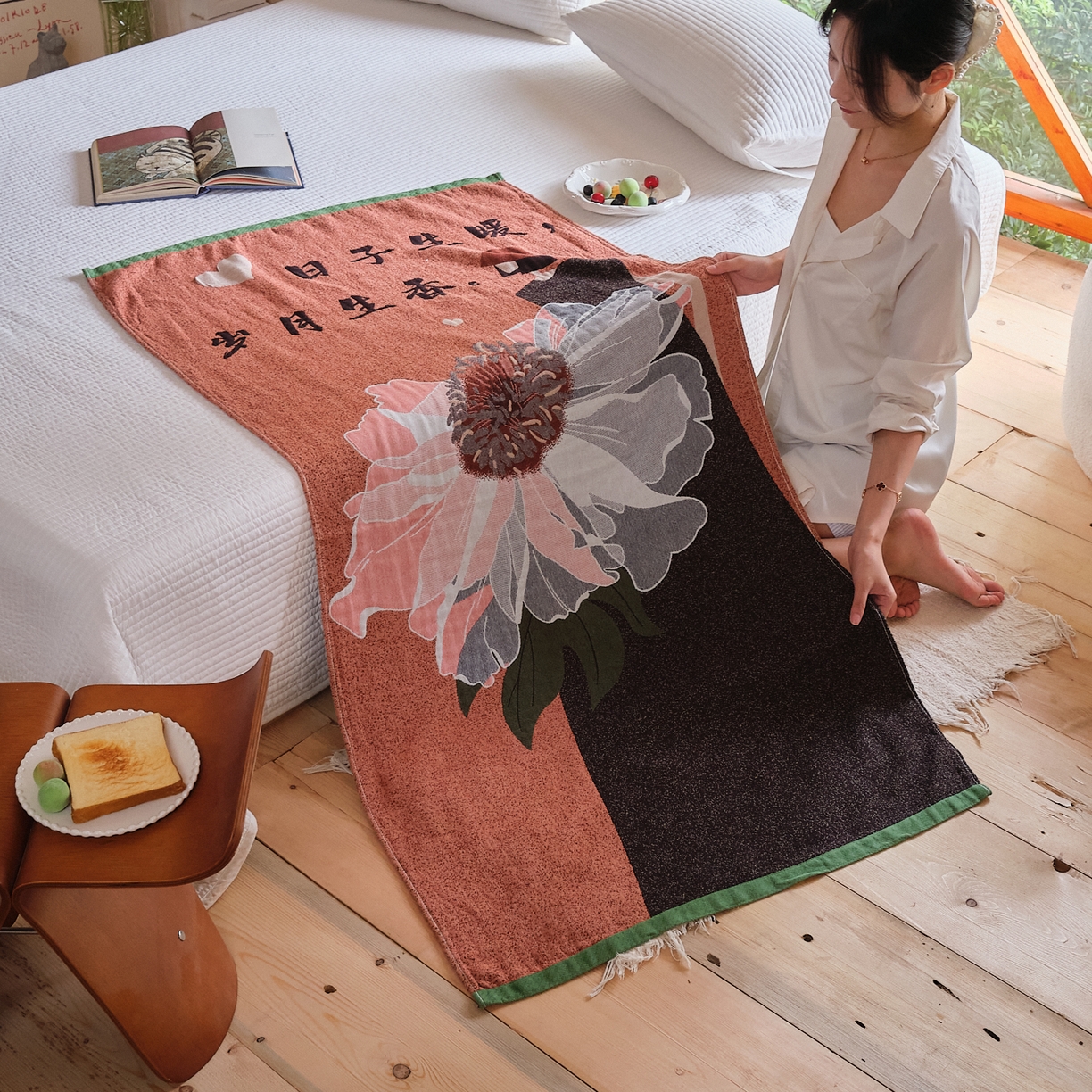 91家纺网 家纺一手货源 找家纺 沐瑟家纺 2025新款卡通A类全棉四层纱布浴巾加大毛巾-第三组 珍爱 80*160cm