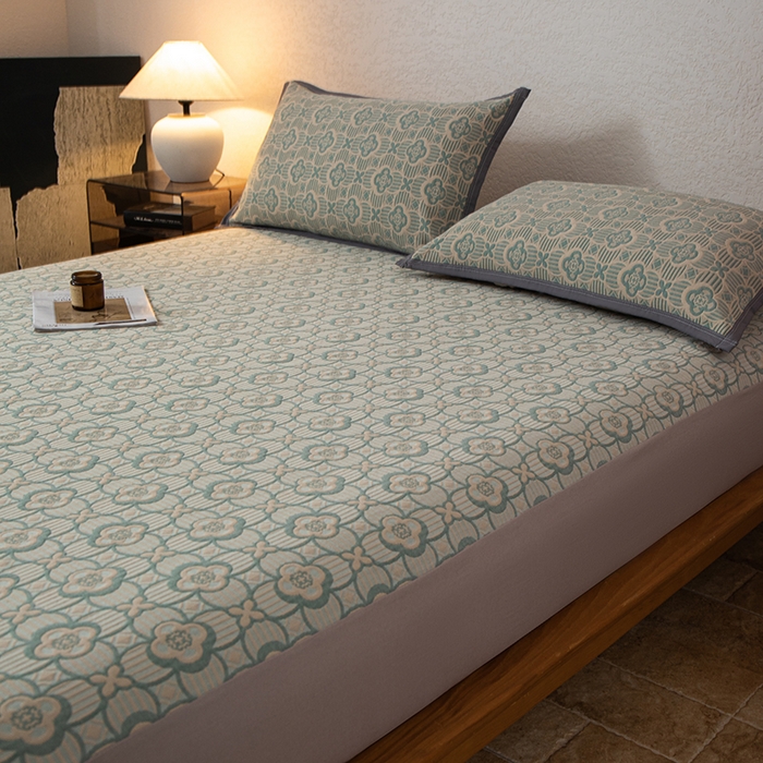 91家纺网 家纺一手货源 找家纺 萌飞 2025新款A类三层纱床笠 可丽之彩-亚丁绿