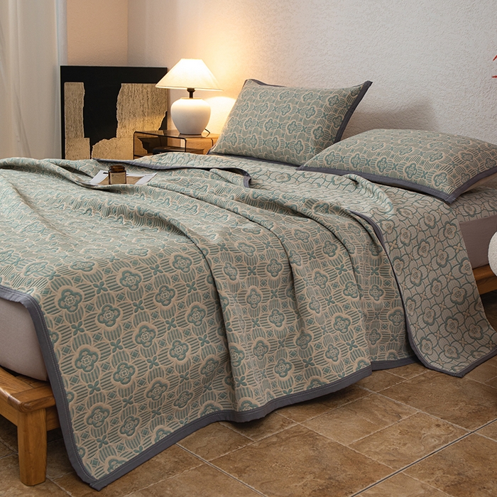 91家纺网 家纺一手货源 找家纺 萌飞 2025新款A类三层纱床笠 可丽之彩-亚丁绿