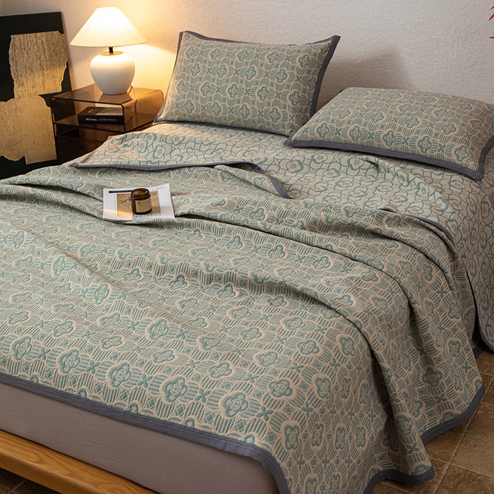 91家纺网 家纺一手货源 找家纺 萌飞 2025新款A类三层纱床笠 可丽之彩-亚丁绿