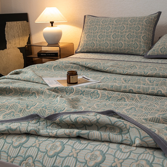 91家纺网 家纺一手货源 找家纺 萌飞 2025新款A类三层纱床笠 可丽之彩-亚丁绿