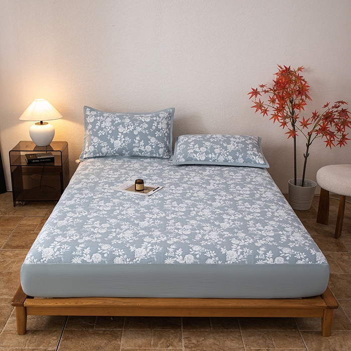 萌飞 2025新款A类三层纱床笠 慕白-碟翅蓝