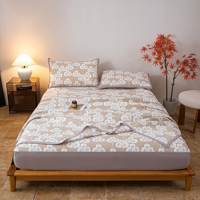 91家纺网 家纺一手货源 找家纺 萌飞 2025新款A类三层纱床笠 叶趣-深棕